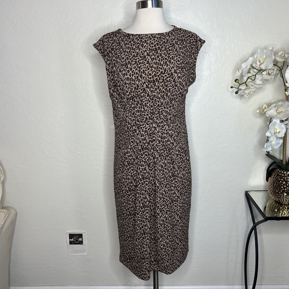 Talbots Cheetah Leopard Print Dress Sz M Gathered Waist Pleats $149